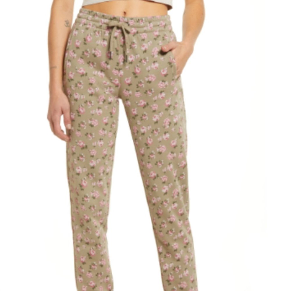 NWT ROW A Floral Joggers Sweatpants with Drawstring